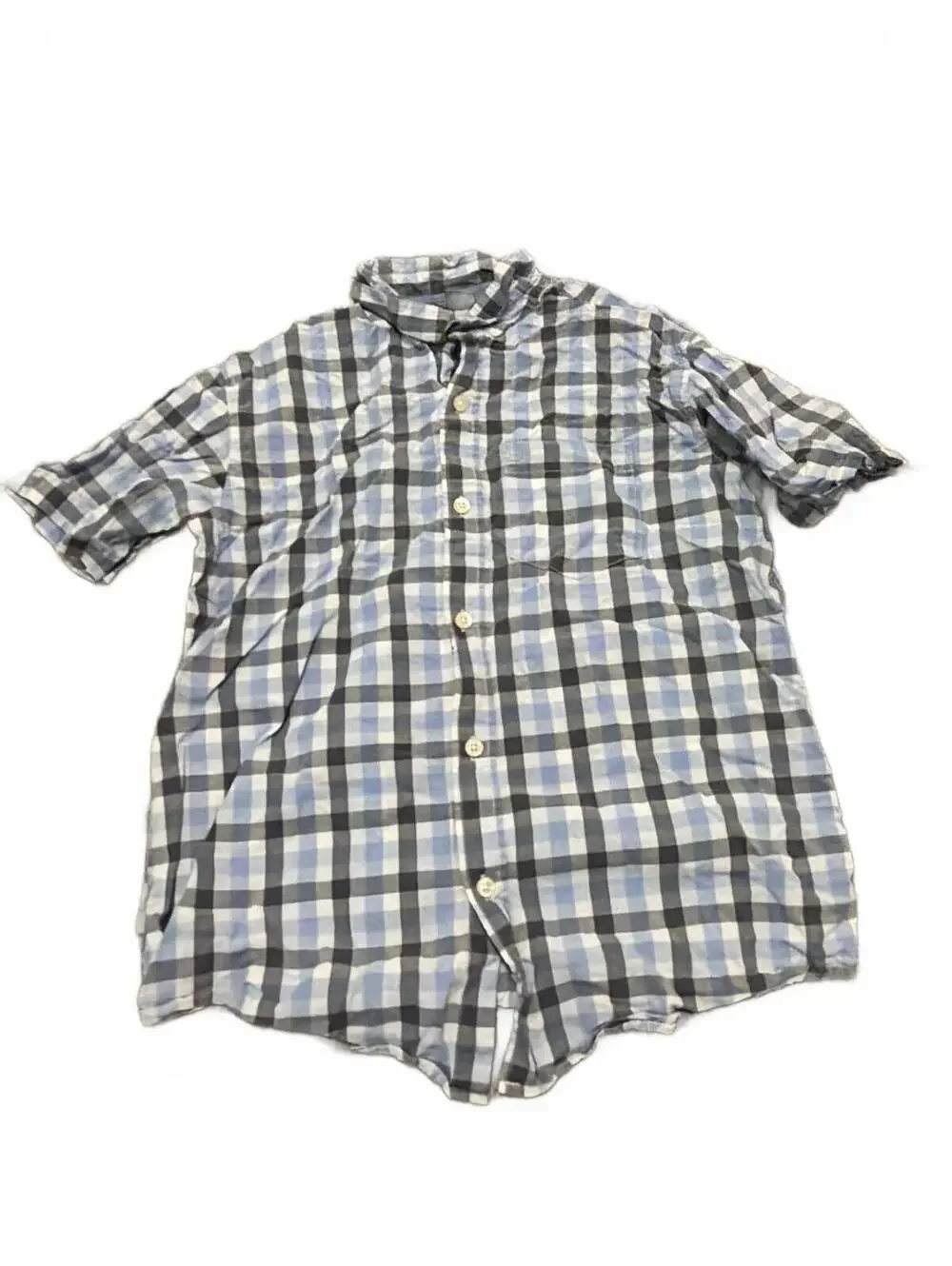 Gap Kids Boys Large Blue and Gray Plaid Short Sleeve Shirt